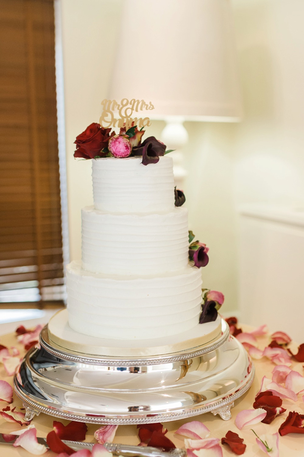 Cake Buttercream Flowers Floral Pink Red Mr & Mrs Cake Topper Stoke Place Wedding Hannah McClune Photography