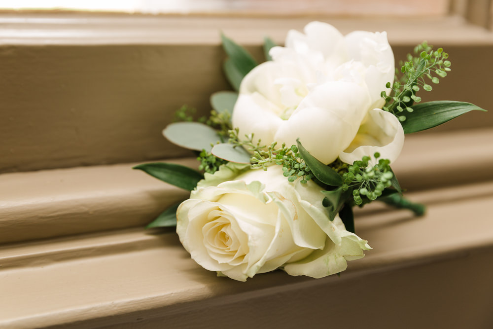 White Rose Peony Buttonhole Stoke Place Wedding Hannah McClune Photography