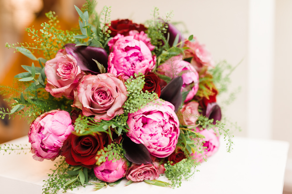 Pink Red Peony Rose Bouquet Bride Bridal Stoke Place Wedding Hannah McClune Photography