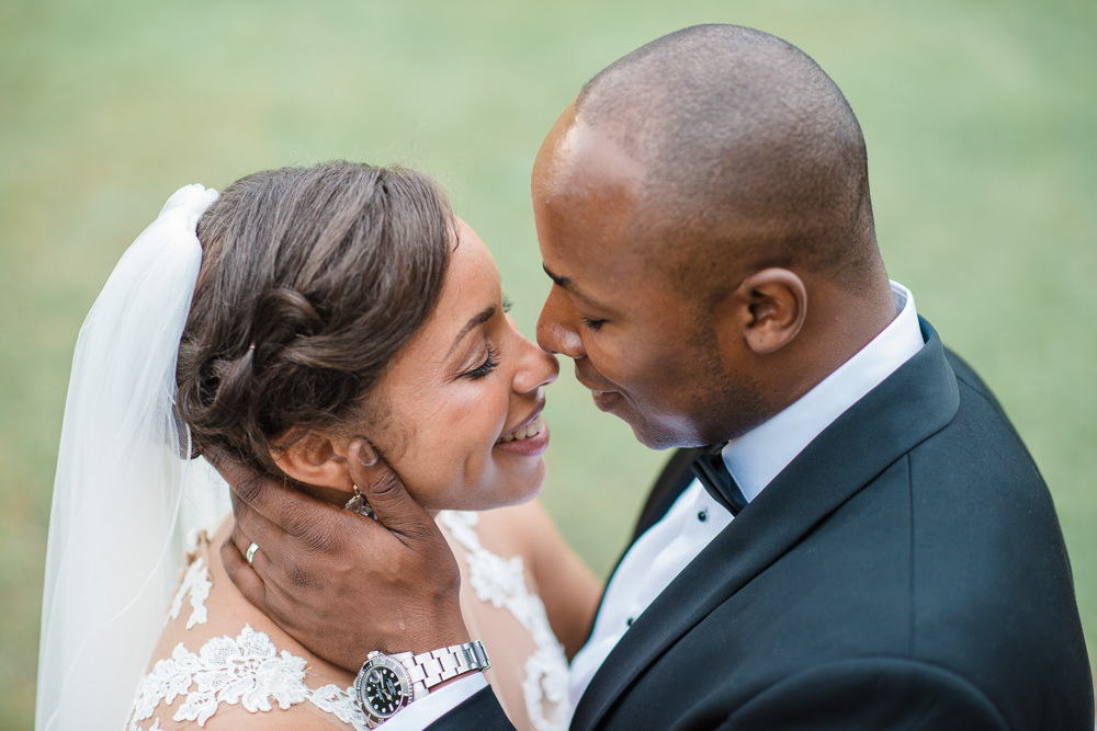 Bride Bridal La Sposa Fit & Flare Lace Dress Gown Floor Length Veil Hugo Boss Tuxedo Groom Stoke Place Wedding Hannah McClune Photography