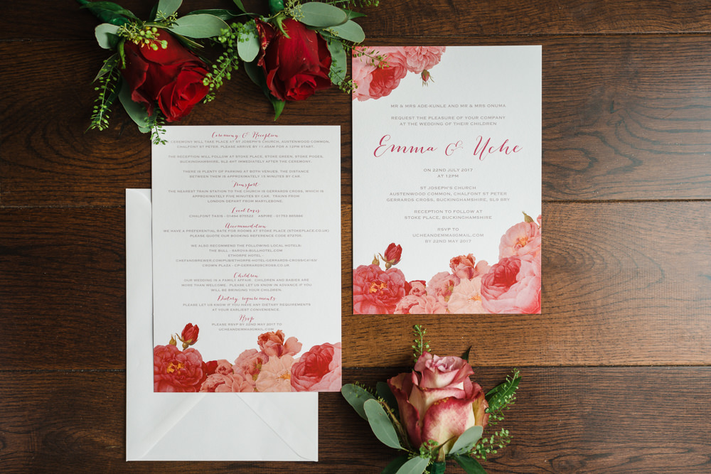 Stationery Invitation Rose Pink Rose Design Stoke Place Wedding Hannah McClune Photography