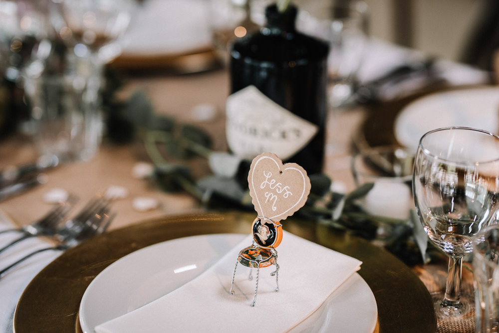 Heart Place Name Setting Wire Chair Top Bottle Stone Barn Wedding Oobaloos Photography