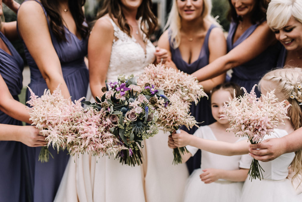 Bridesmaids Flowers Bouquets Astilbe Stone Barn Wedding Oobaloos Photography