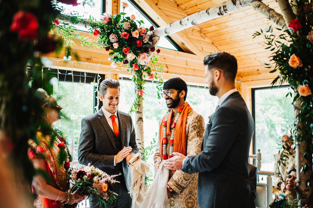 Styal Lodge Multicultural English Orange Pink Mandap Ceremony Ritual Aisle Groom | Modern and Colorful Indian Wedding Emilie May Photography