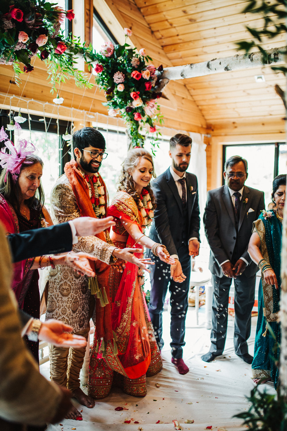 Styal Lodge Multicultural English Orange Pink Mandap Ceremony Traditional Ritual Aisle Bride Groom | Modern and Colorful Indian Wedding Emilie May Photography