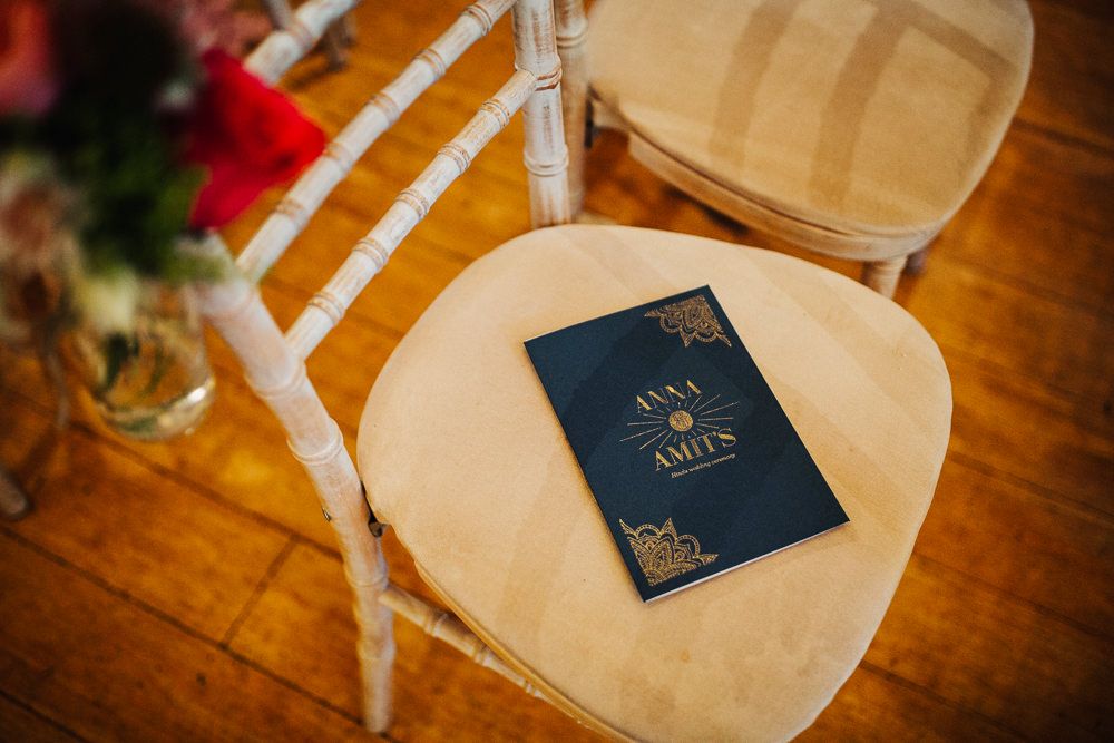 Styal Lodge Multicultural English Ceremony Navy Blue Gold Chiavari Ceremony Flower Chairs | Modern and Colorful Indian Wedding Emilie May Photography