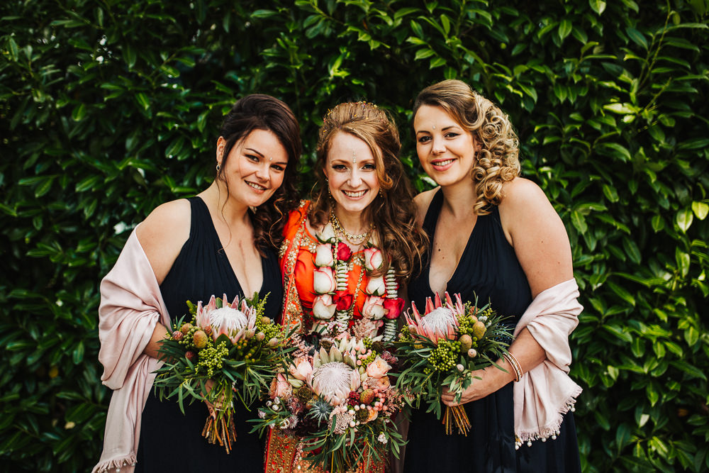 Styal Lodge Multicultural English Orange Pink Bride Lengha Navy Blue Bridesmaids Bouquets | Modern and Colorful Indian Wedding Emilie May Photography