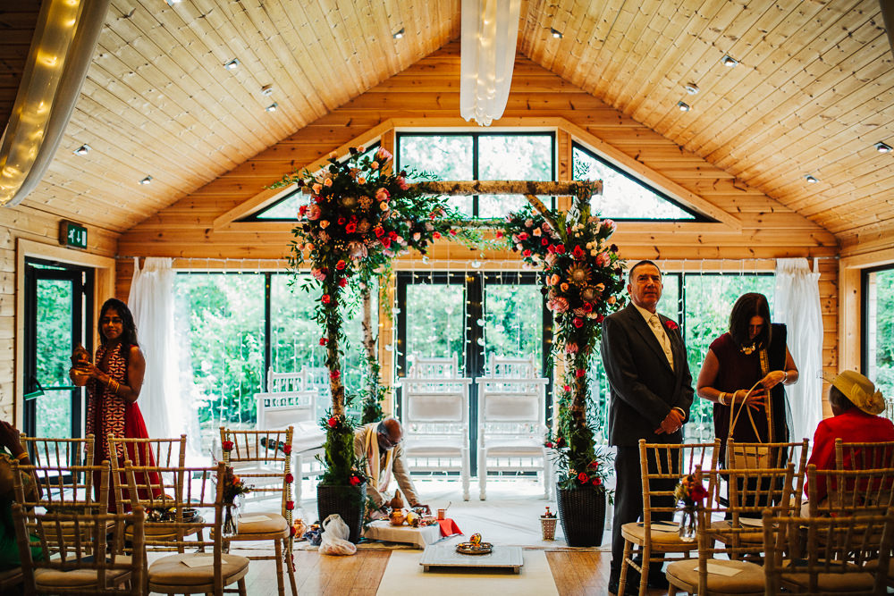 Styal Lodge Multicultural English Orange Pink Mandap Floral Fairy Lights | Modern and Colorful Indian Wedding Emilie May Photography