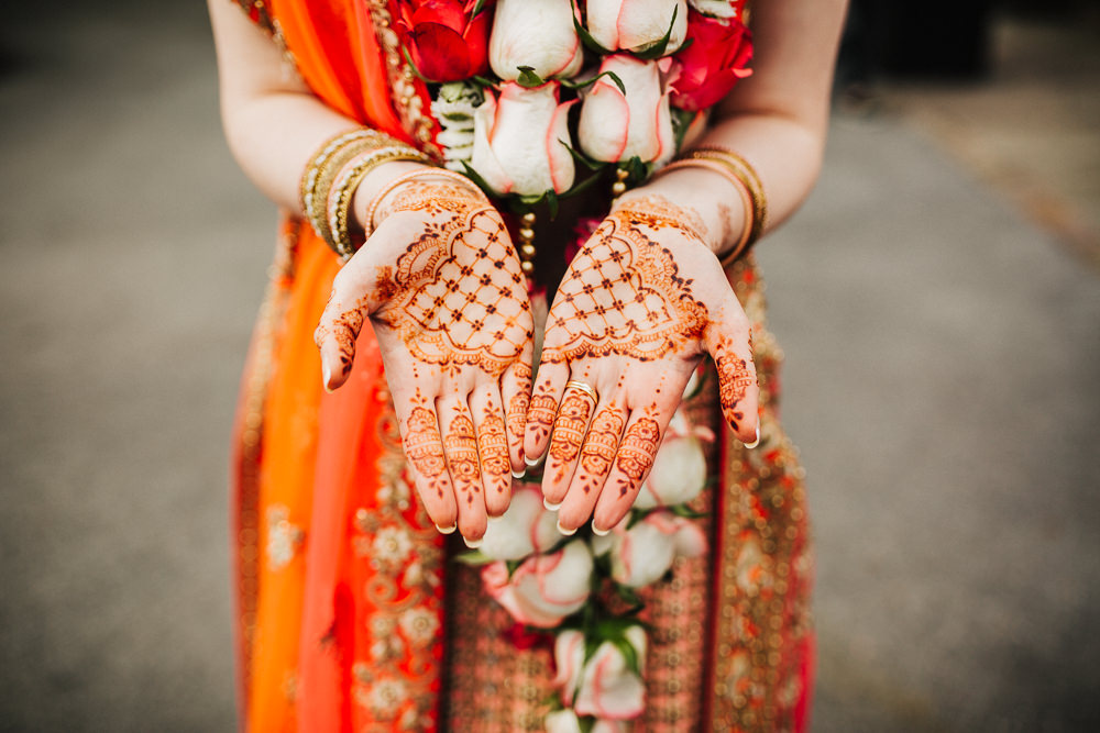 Styal Lodge Multicultural English Pink Orange Traditional Outfits Bride Groom Forest Field Hand Henna | Modern and Colorful Indian Wedding Emilie May Photography