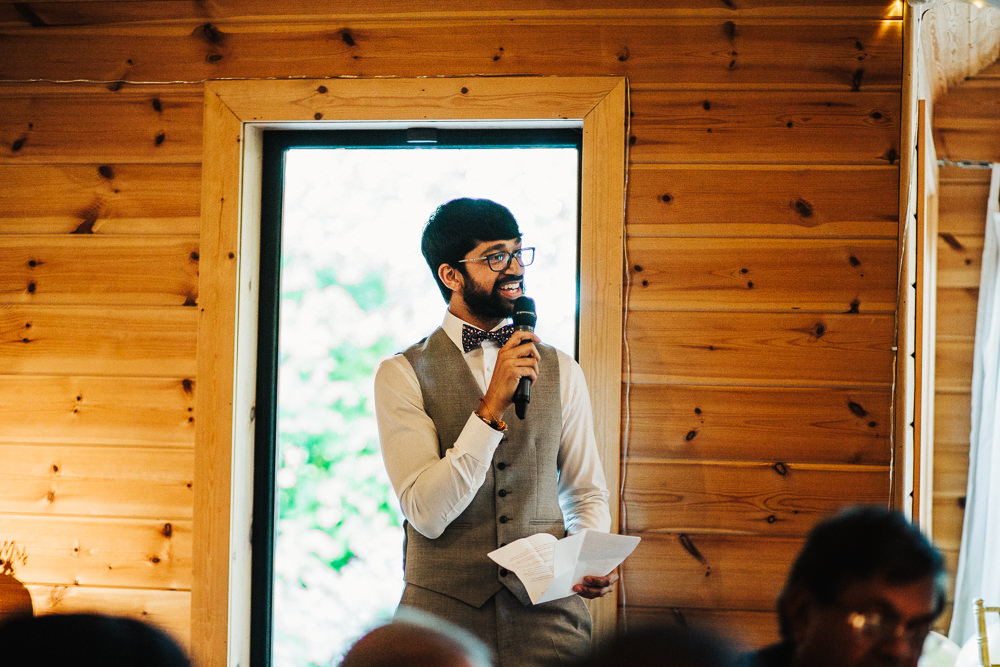Styal Lodge Multicultural English Bride Groom Speeches Wooden Barn | Modern and Colorful Indian Wedding Emilie May Photography