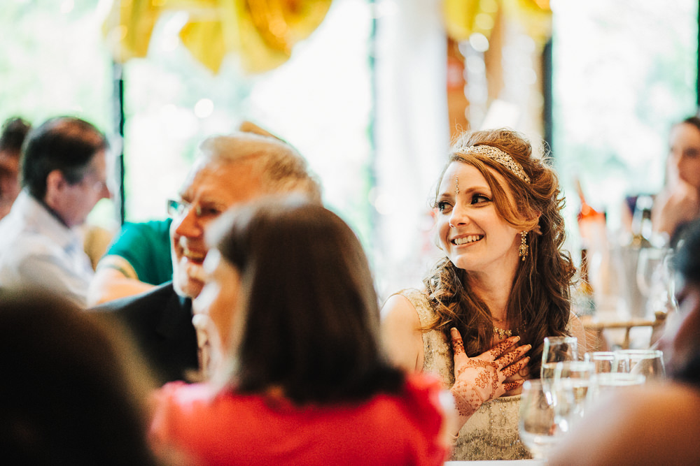 Styal Lodge Multicultural English Bride Groom Speeches Wooden Barn Bride Hand Henna | Modern and Colorful Indian Wedding Emilie May Photography