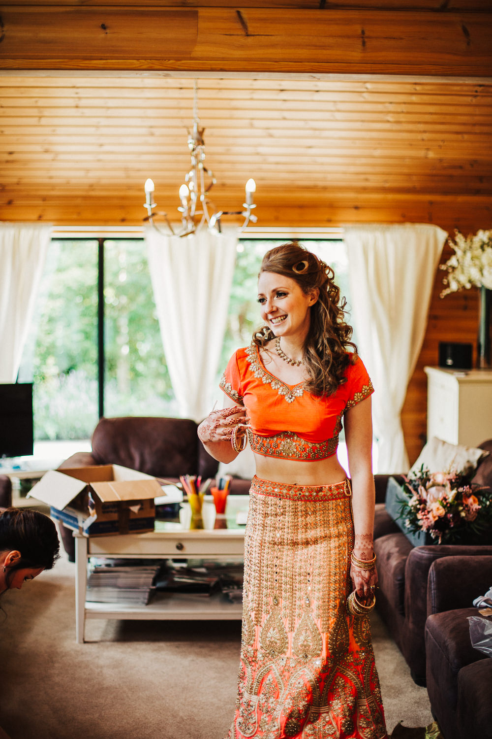 Styal Lodge Multicultural English Orange Pink Bride Lengha Henna | Modern and Colorful Indian Wedding Emilie May Photography