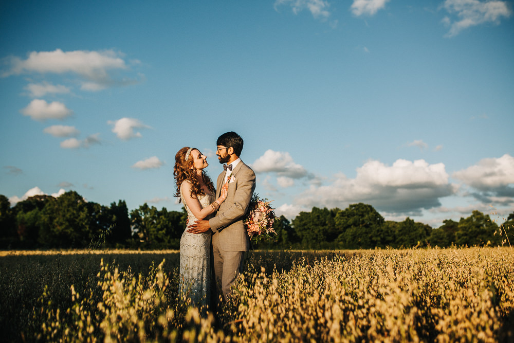 Styal Lodge Multicultural English Bride Groom Sunset Field Outdoors Portraits | Modern and Colorful Indian Wedding Emilie May Photography