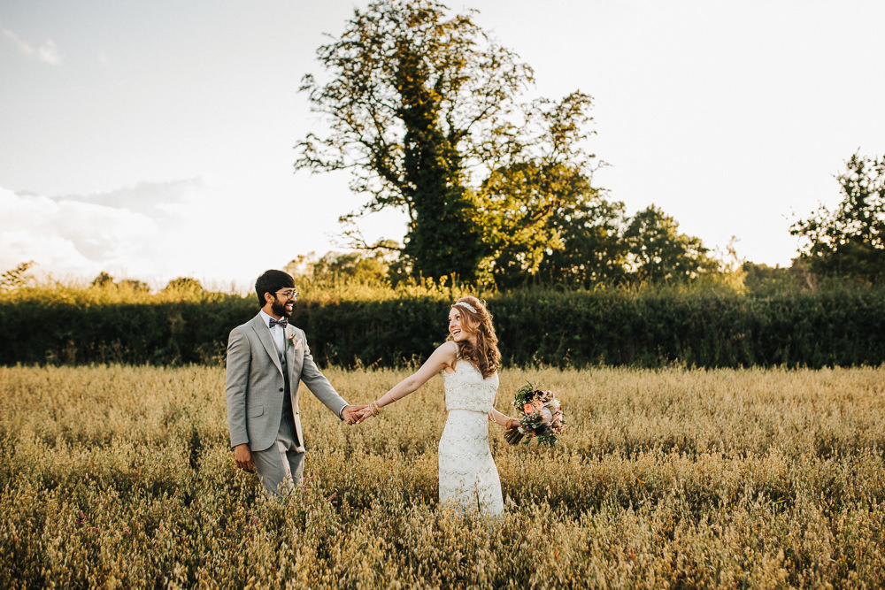 Styal Lodge Multicultural English Bride Groom Sunset Field Outdoors Portraits | Modern and Colorful Indian Wedding Emilie May Photography