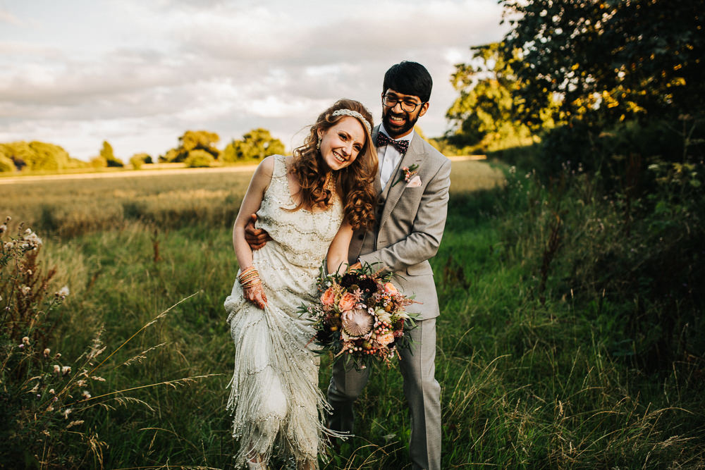Styal Lodge Multicultural English Bride Groom Sunset Field Outdoors Portraits | Modern and Colorful Indian Wedding Emilie May Photography