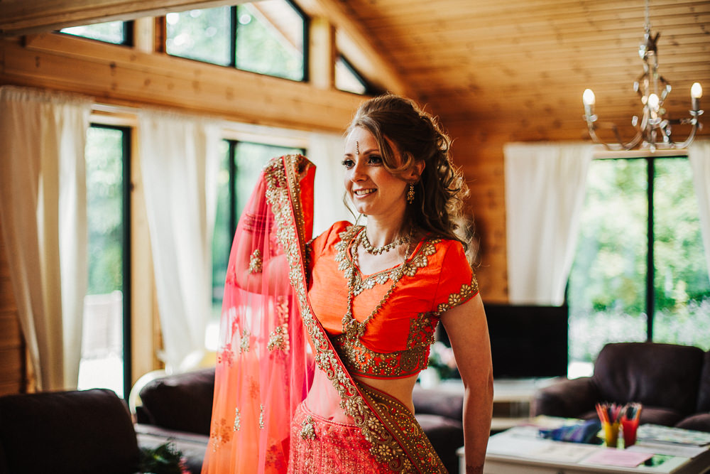Styal Lodge Multicultural English Orange Pink Bride Lengha Henna | Modern and Colorful Indian Wedding Emilie May Photography