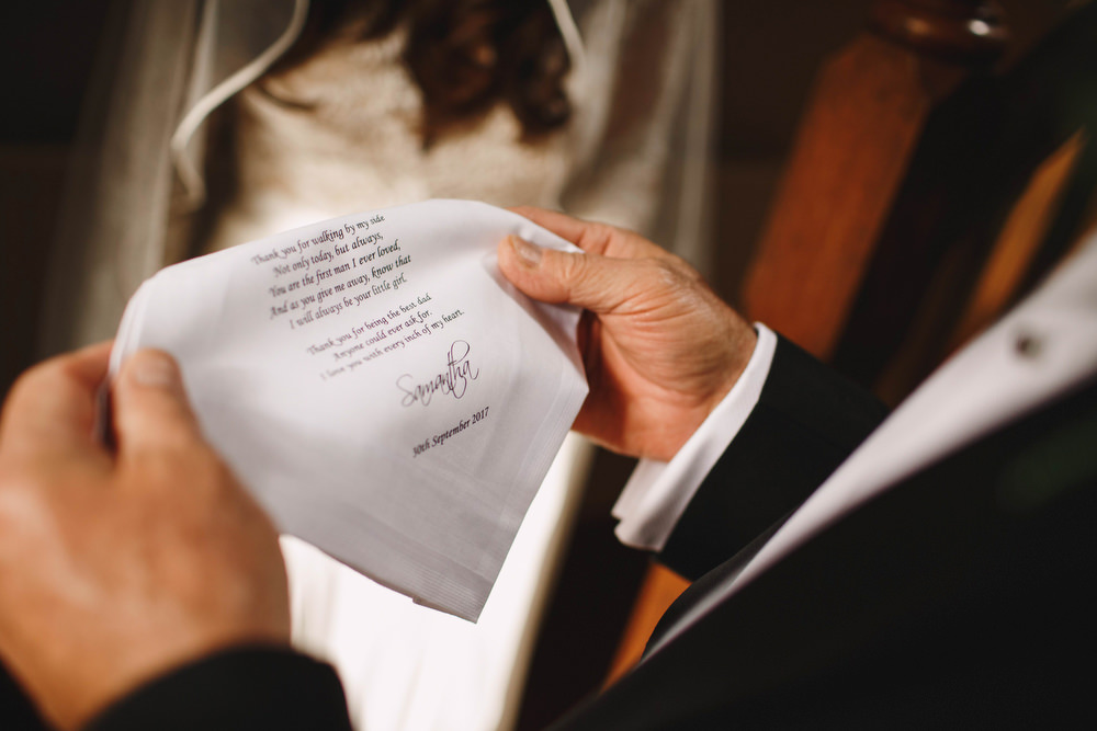 Cotswolds Royal Castle Summer Autumn Traditional Classic Elegant Bride Handkerchief Poem Dad | Sudeley Castle Wedding ARJ Photography
