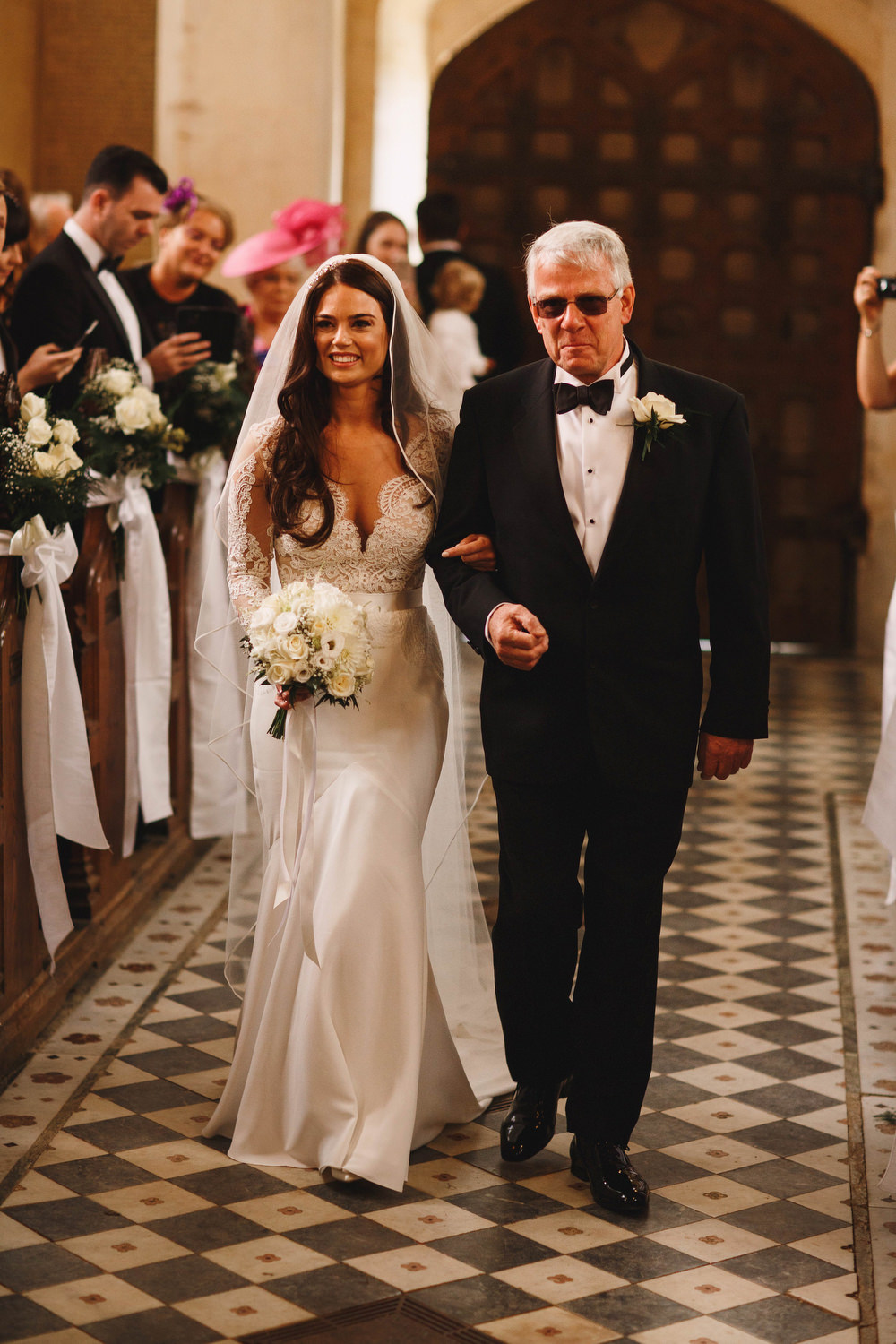 Cotswolds Royal Castle Summer Autumn Traditional Classic Elegant Father Bride Ceremony Long Sleeve Lace White Bouquet | Sudeley Castle Wedding ARJ Photography