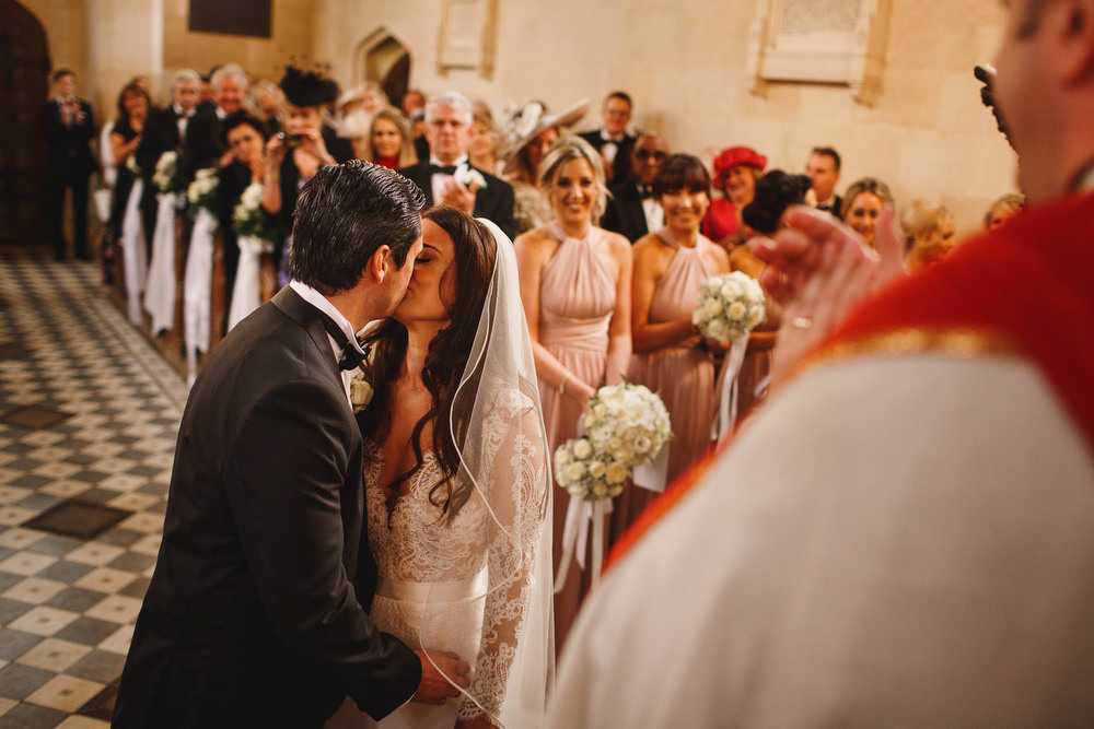 Cotswolds Royal Castle Summer Autumn Traditional Classic Elegant Groom Bride Ceremony Church Vows Kiss | Sudeley Castle Wedding ARJ Photography