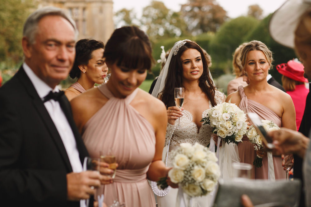 Cotswolds Royal Castle Summer Autumn Traditional Classic Elegant Bride Long Sleeve Suzanne Neville Veil Pink Bridesmaids | Sudeley Castle Wedding ARJ Photography