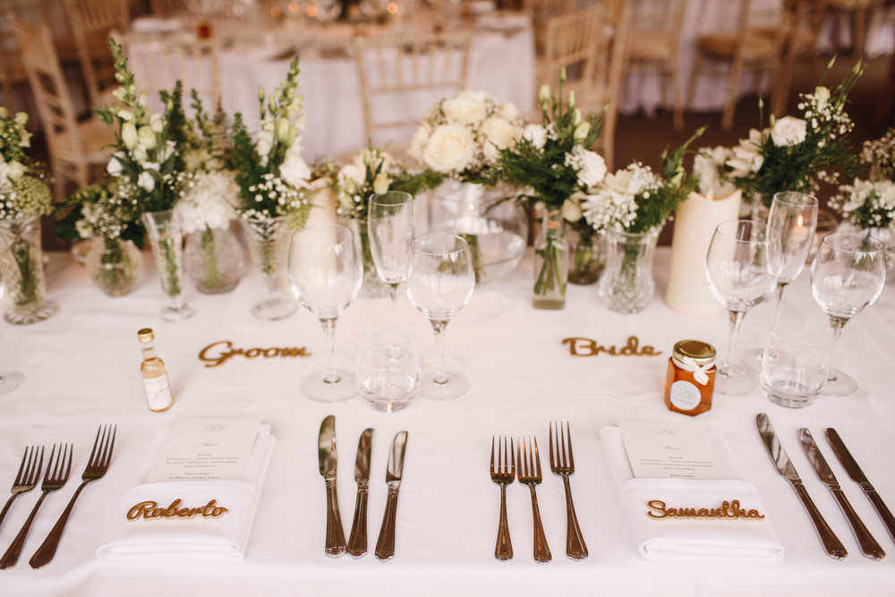 Cotswolds Royal Castle Summer Autumn Traditional Classic Elegant Simple White Decor Laser Cut Place Card Mini Wine Honey Favours | Sudeley Castle Wedding ARJ Photography