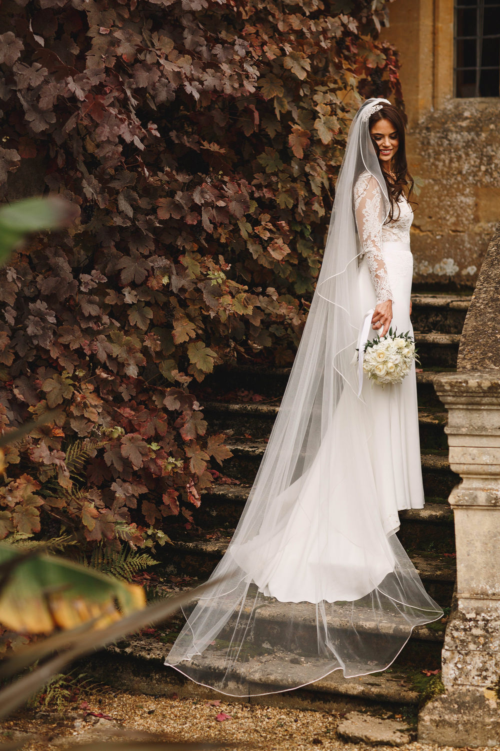 Cotswolds Royal Castle Summer Autumn Traditional Classic Elegant Ivy Bride Long Sleeve Suzanne Neville Veil | Sudeley Castle Wedding ARJ Photography