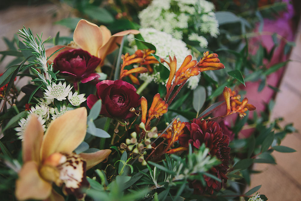 Flowers Bouquets Bride Bridal Bridesmaid Greenery Foliage Red Dahlia Rose Town Hall Hotel London Wedding Victoria Somerset-How Photography