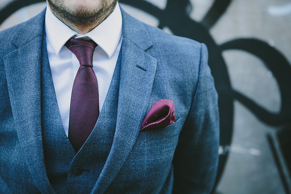 Groom Groomsmen Navy Check Suit Burgundy Tie Pocketsquare Town Hall Hotel London Wedding Victoria Somerset-How Photography
