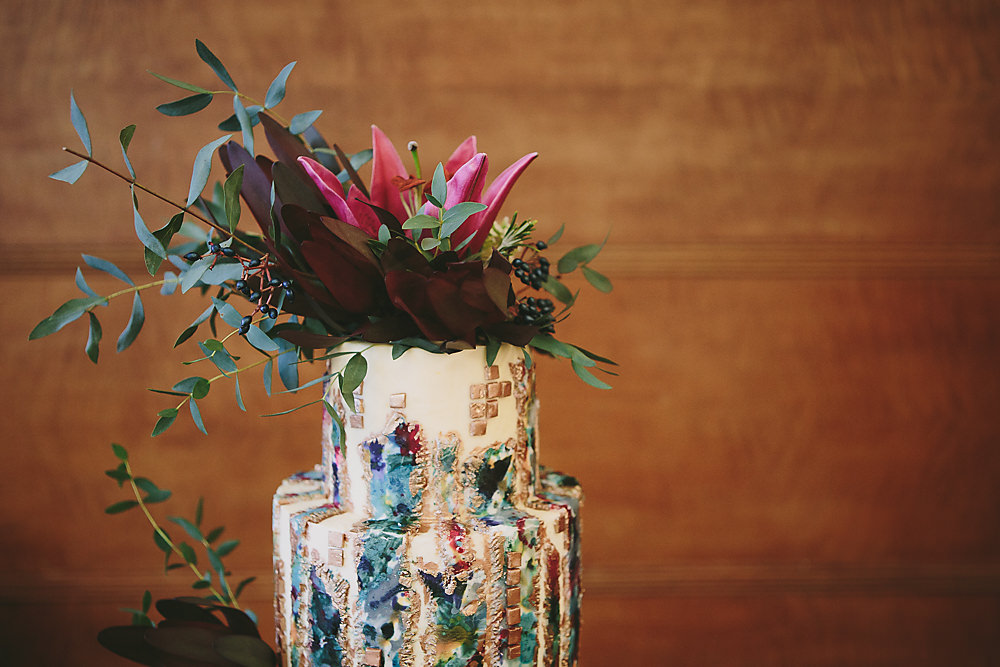 Art Deco Cake Flowers Painted Brush Work Town Hall Hotel London Wedding Victoria Somerset-How Photography