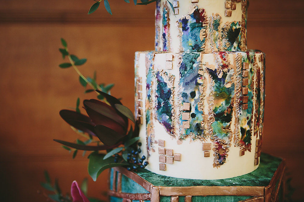 Art Deco Cake Flowers Painted Brush Work Town Hall Hotel London Wedding Victoria Somerset-How Photography