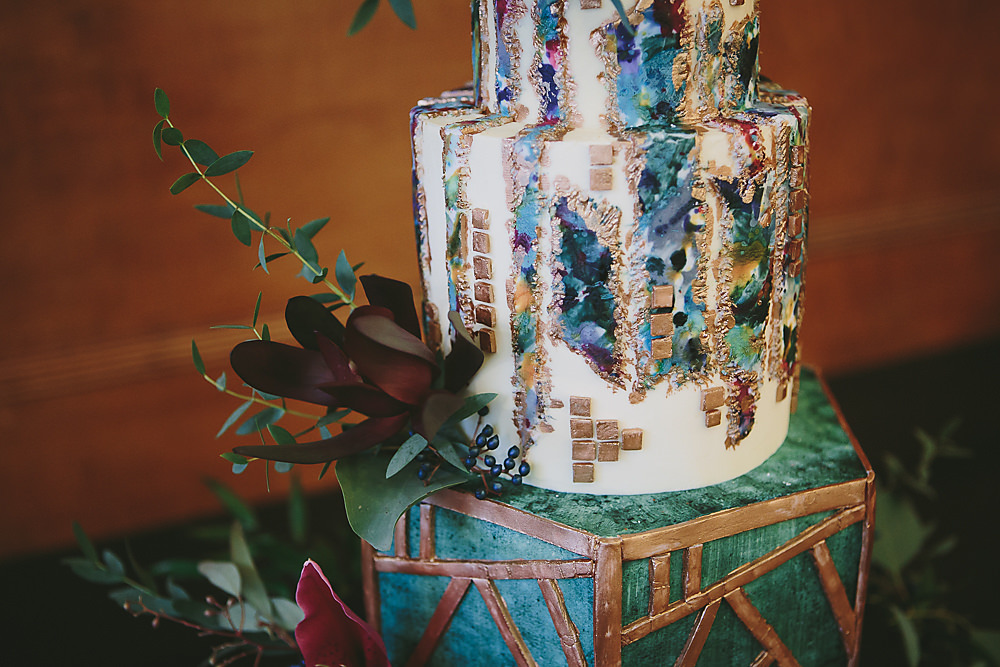 Art Deco Cake Flowers Painted Brush Work Town Hall Hotel London Wedding Victoria Somerset-How Photography