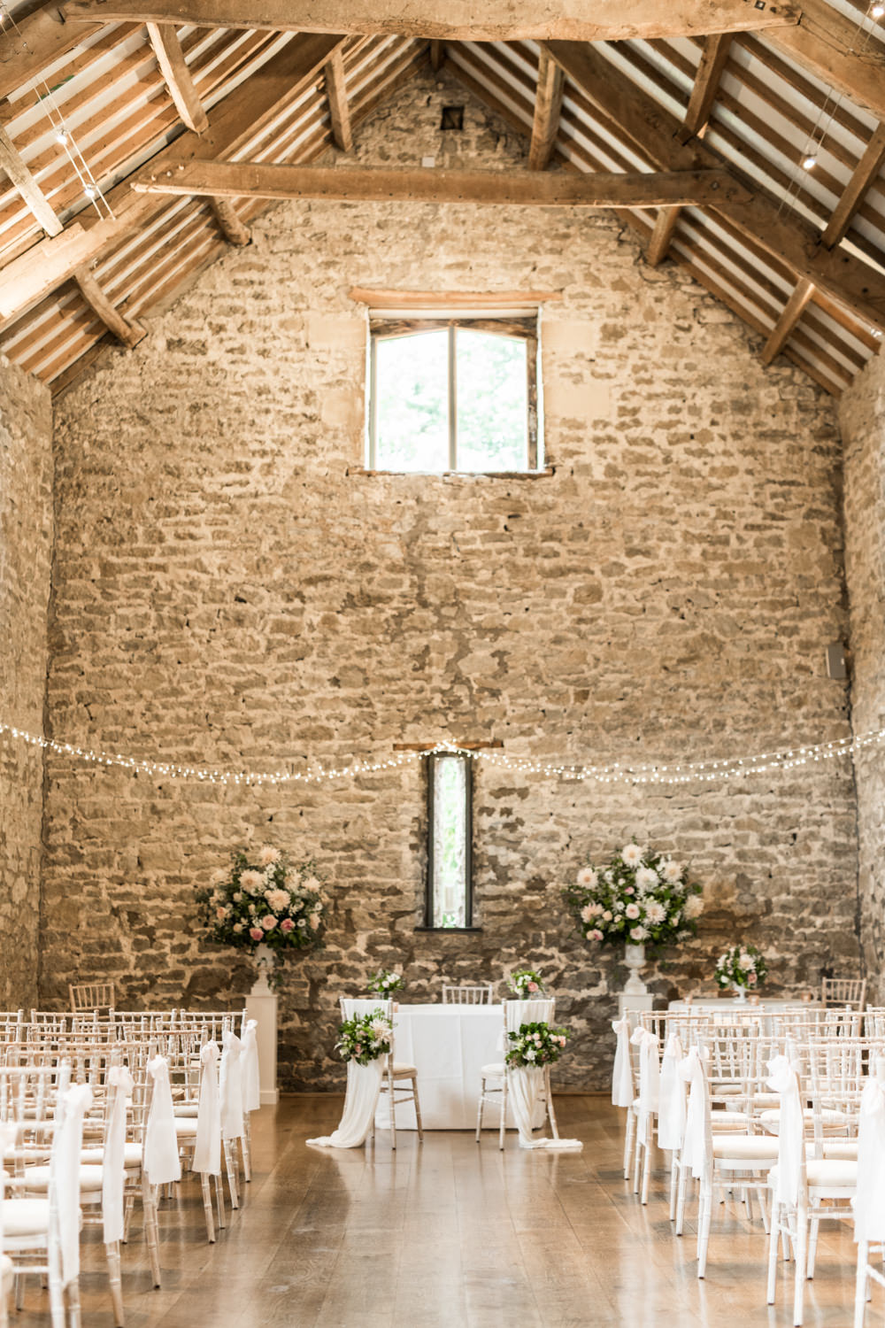 Fairy Lights Flowers Ceremony Aisle Tythe Barn Priston Mill Wedding Eleanor Jane Photography