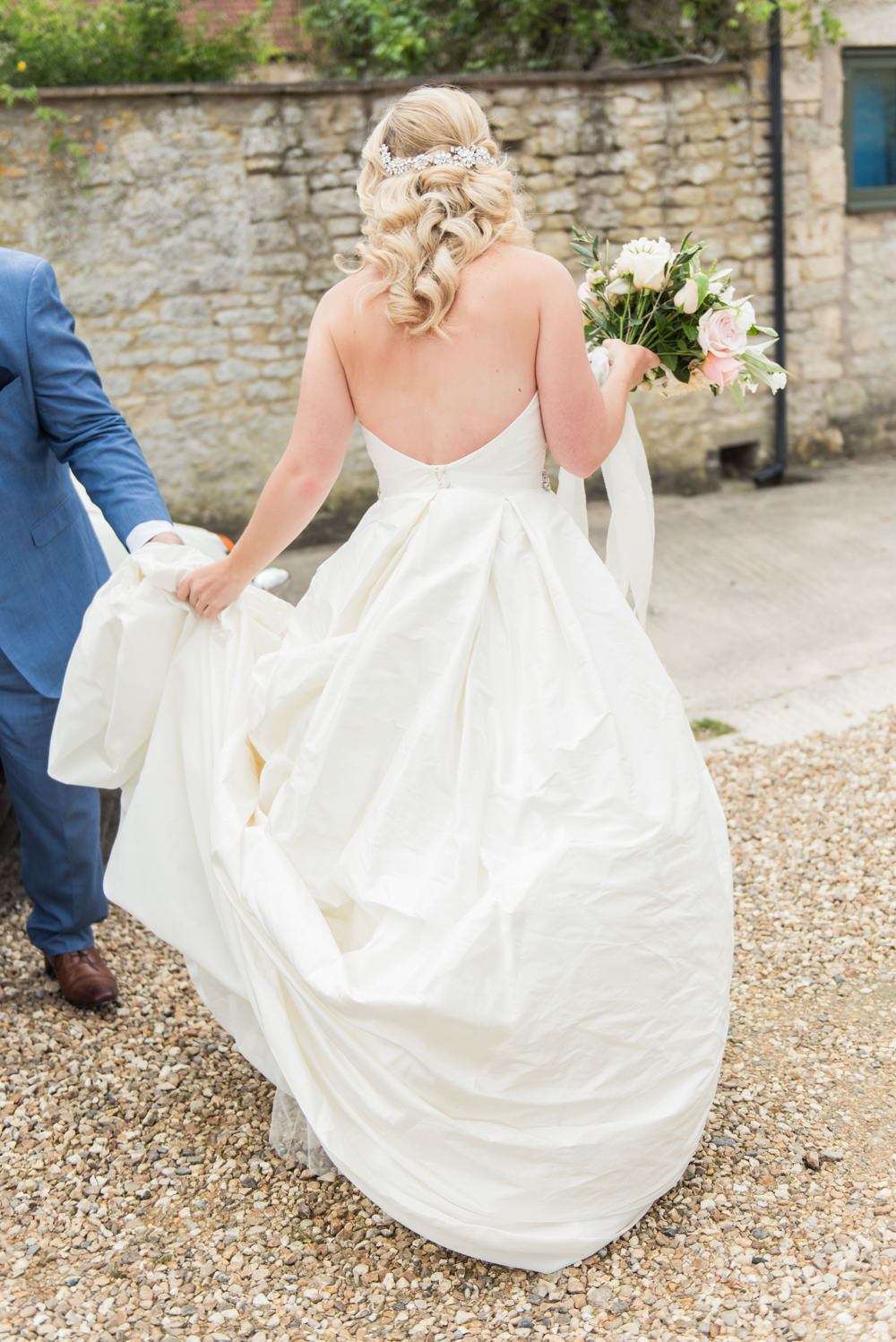 Stephanie Allin Dress Gown Bride Bridal Sweetheart Pockets Strapless Train Tythe Barn Priston Mill Wedding Eleanor Jane Photography