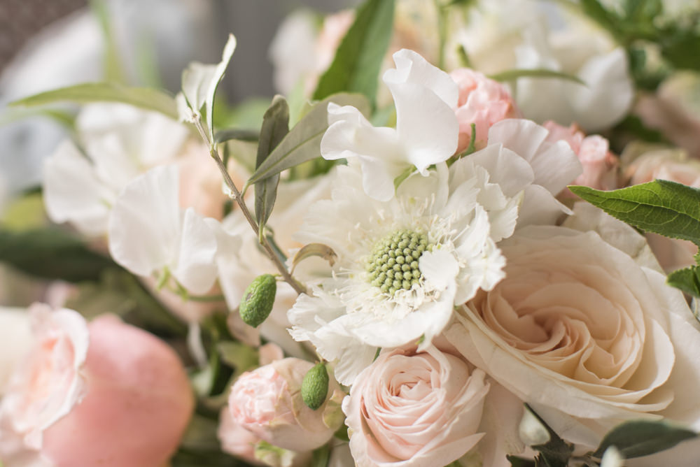 Bouquet Flowers Bride Bridal Blush Pink White Dahlia Cafe Au Lait Rose Sweet Peas Tythe Barn Priston Mill Wedding Eleanor Jane Photography