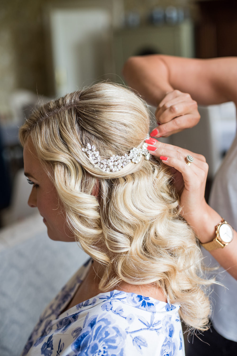 Hair Bride Bridal Accessory Waves Up Do Style Tythe Barn Priston Mill Wedding Eleanor Jane Photography