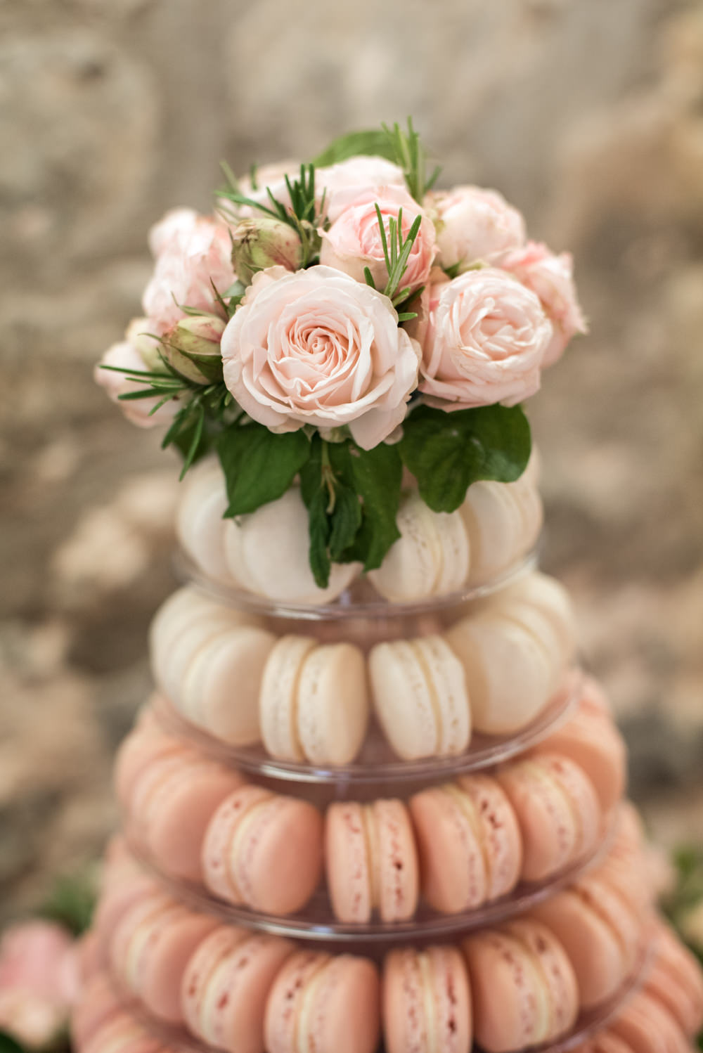 Pink Ombre Macaron Tower Cake Roses Tythe Barn Priston Mill Wedding Eleanor Jane Photography
