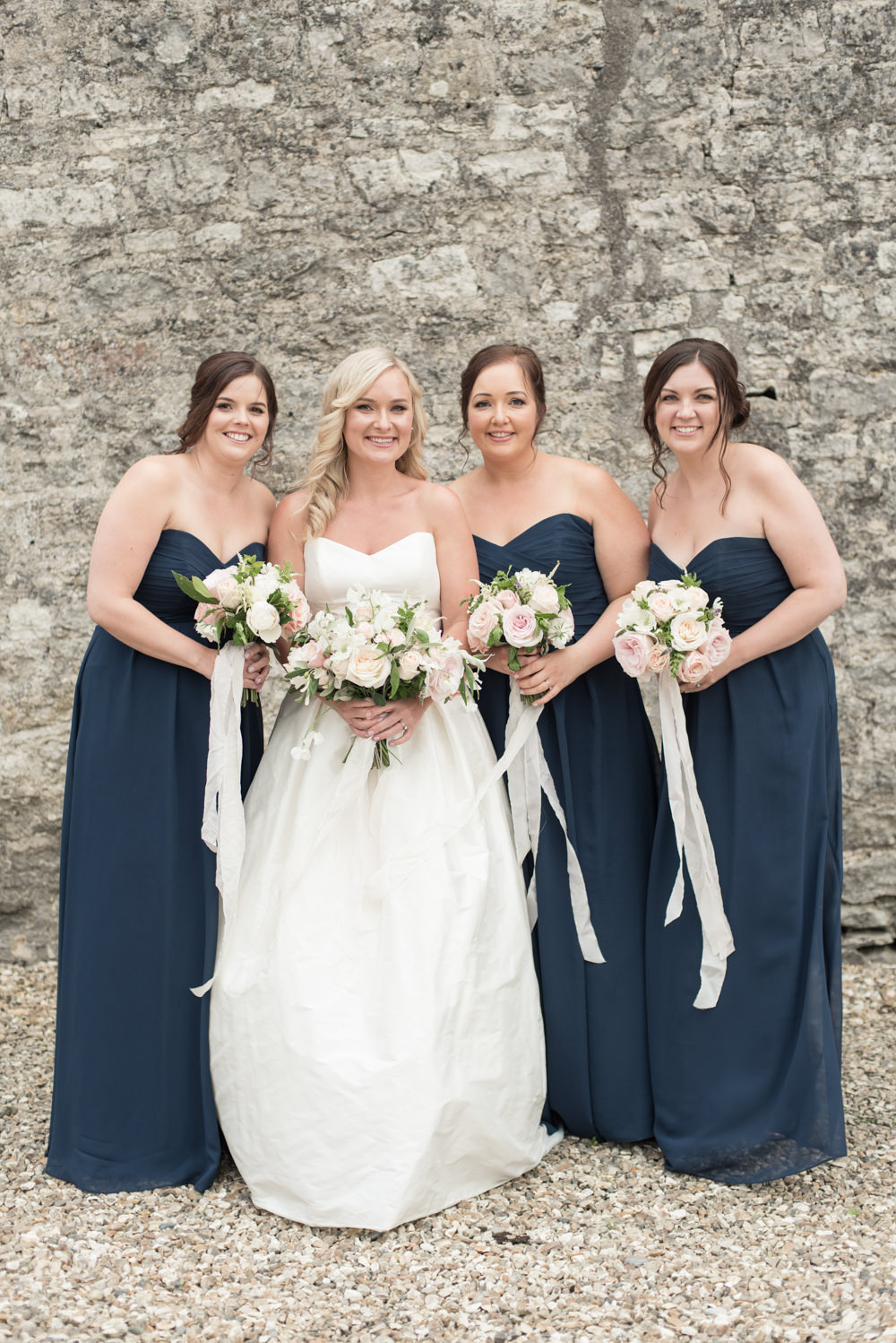 Long Maxi Navy Bridesmaid Dresses Strapless Sweetheart Tythe Barn Priston Mill Wedding Eleanor Jane Photography