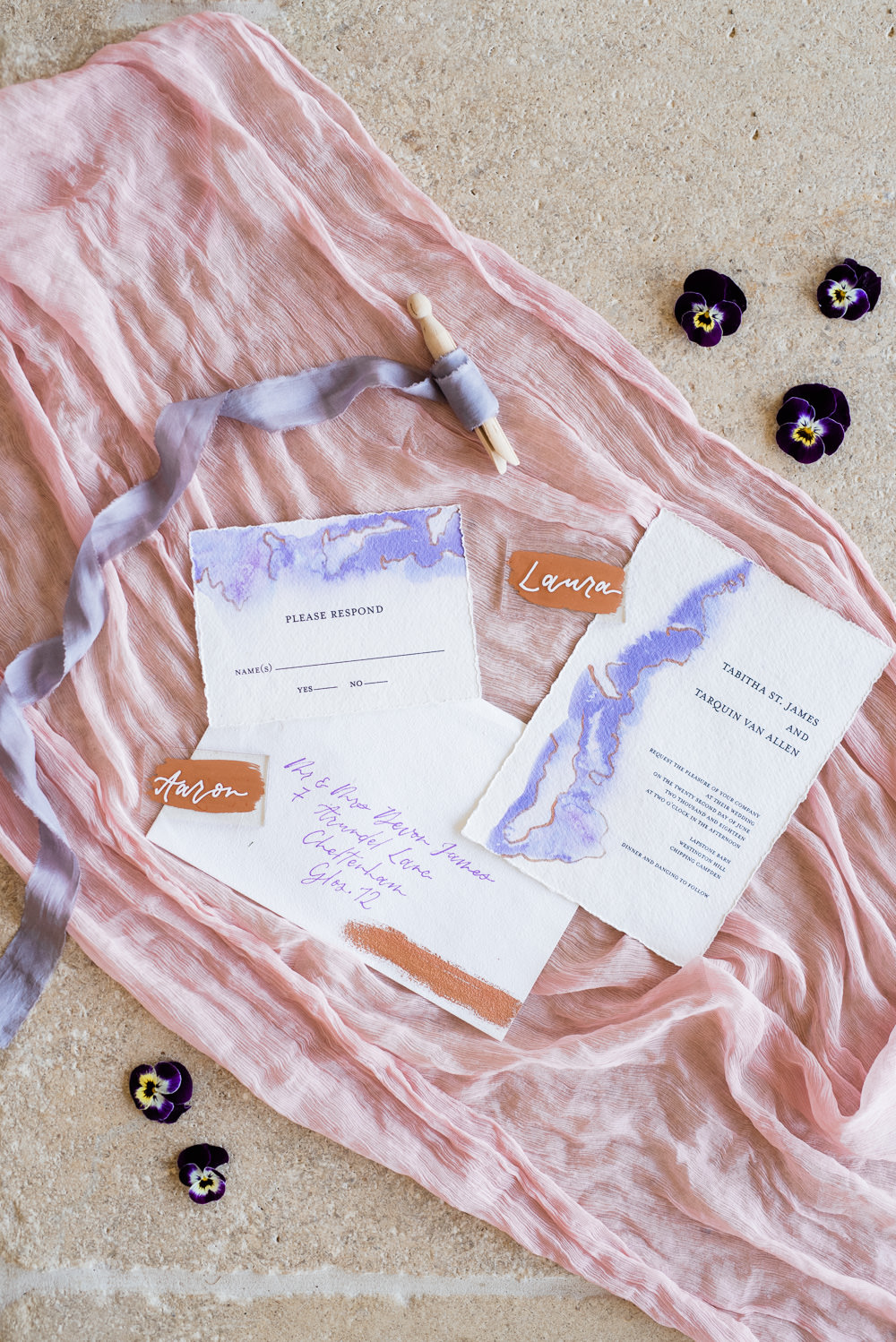 Stationery Invitations Watercolour Silk Copper Invite Ultra Violet Wedding Moon Gate Flower Arch Captured by Katrina Photography