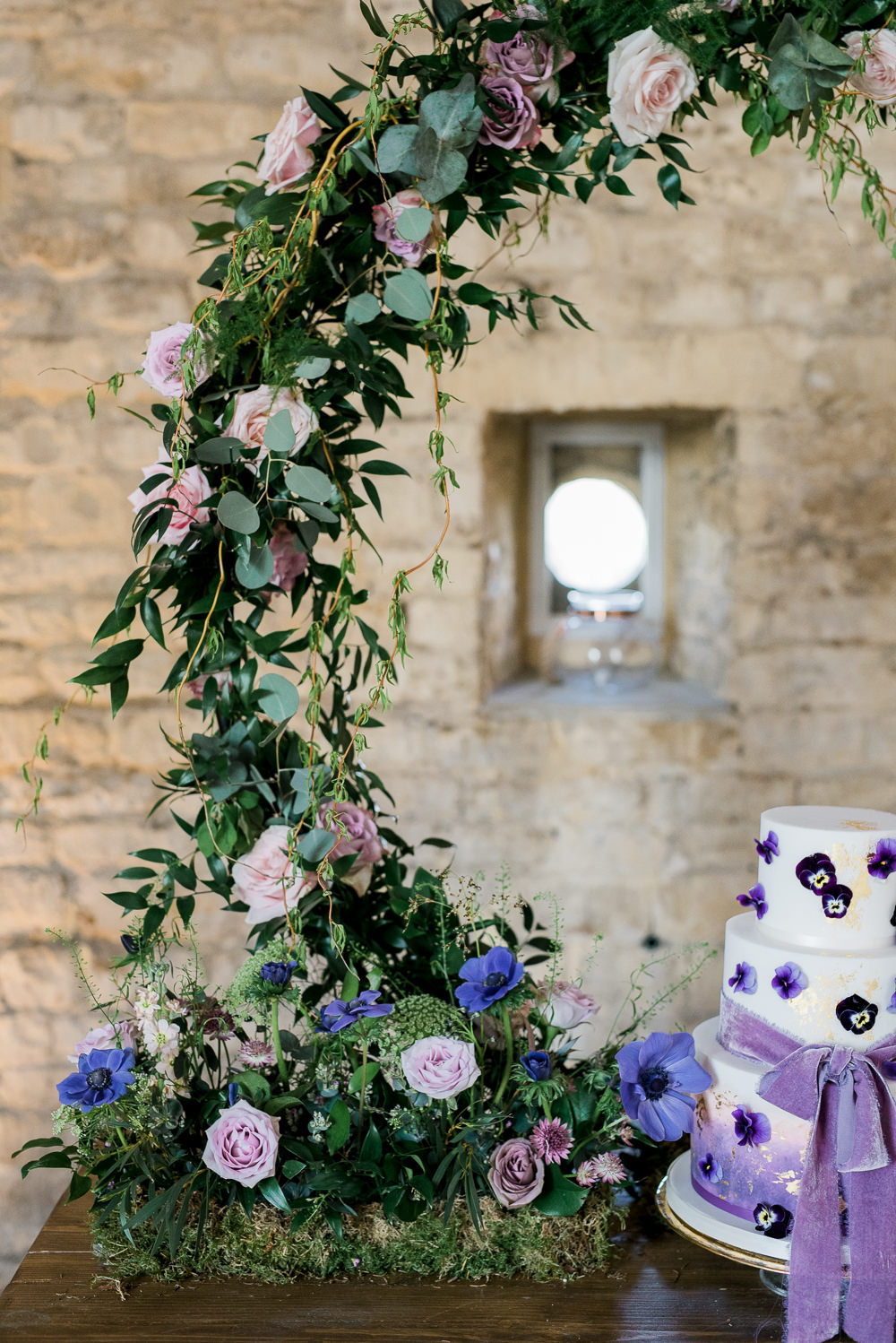 Backdrop Lilac Greenery Hoop Wreath Foliage Table Meadow Purple Ultra Violet Wedding Moon Gate Flower Arch Captured by Katrina Photography