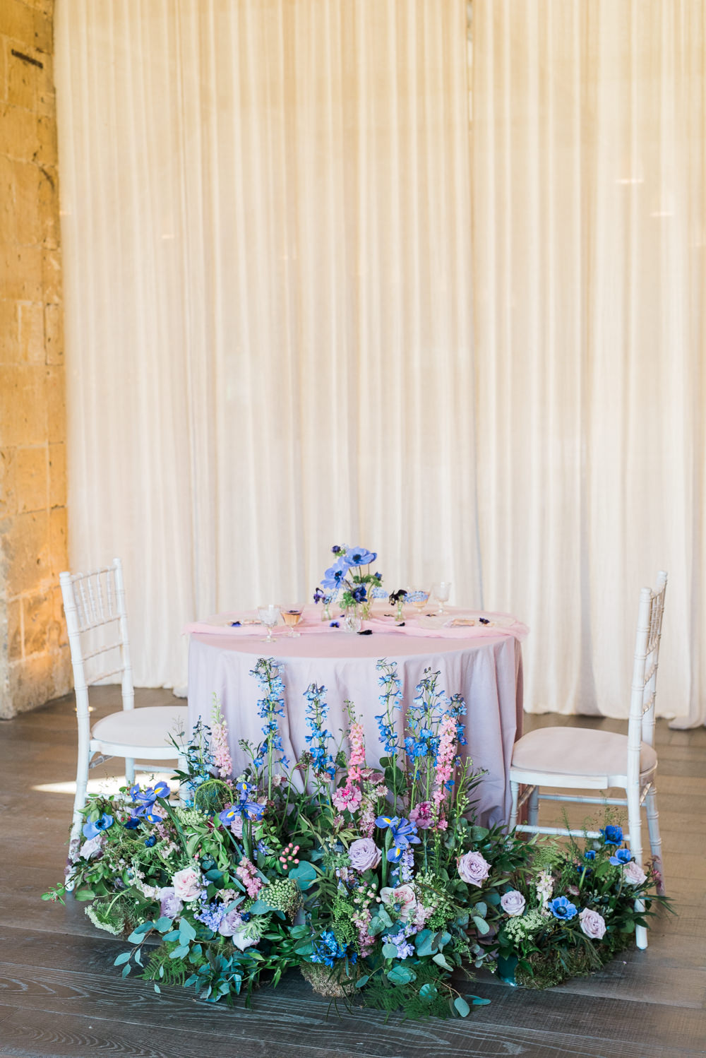 Table Tablescape Purple Lilac Cloth Meadow Arrangement Decor Ultra Violet Wedding Moon Gate Flower Arch Captured by Katrina Photography
