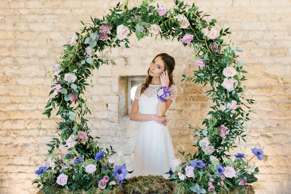 Backdrop Lilac Greenery Hoop Wreath Foliage Table Meadow Purple Ultra Violet Wedding Moon Gate Flower Arch Captured by Katrina Photography