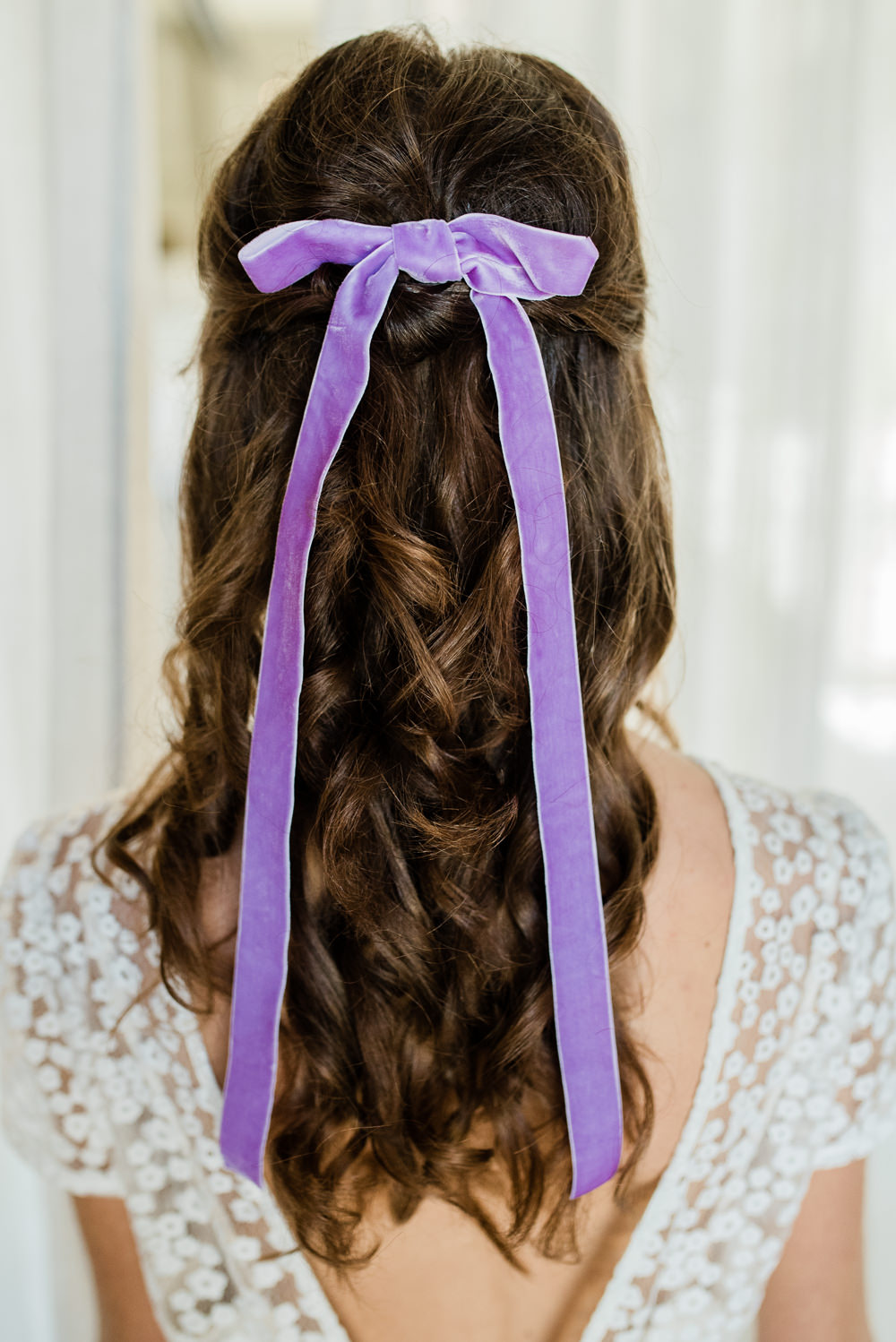Bride Bridal Make Up Beauty Hair Style Waves Velvet Ribbon Bow Ultra Violet Wedding Moon Gate Flower Arch Captured by Katrina Photography