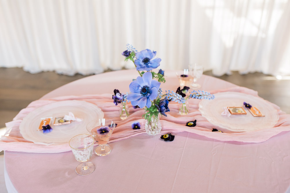 Blue Lilac Flowers Jars Bottles Vase Grape Hyacinth Ultra Violet Wedding Moon Gate Flower Arch Captured by Katrina Photography