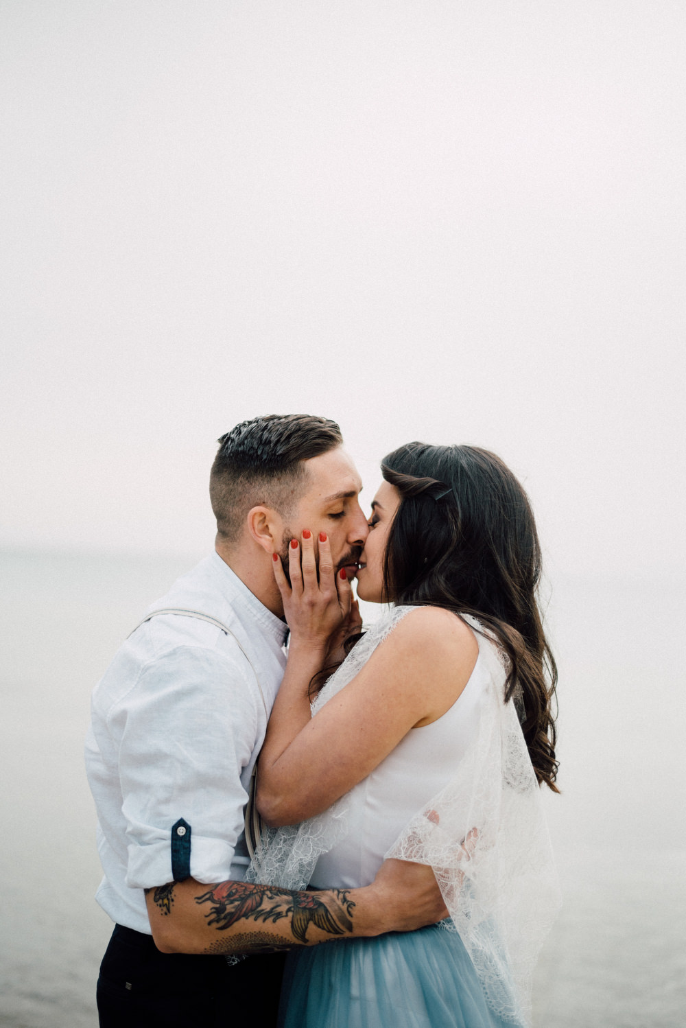 Outdoor Wild Nature Destination Spain Europe Beach Styled Shoot Groom Braces Bride Blue Gown Lace | Blue Ibiza Elopement Ideas and Surprise Proposal Serena Genovese Photography