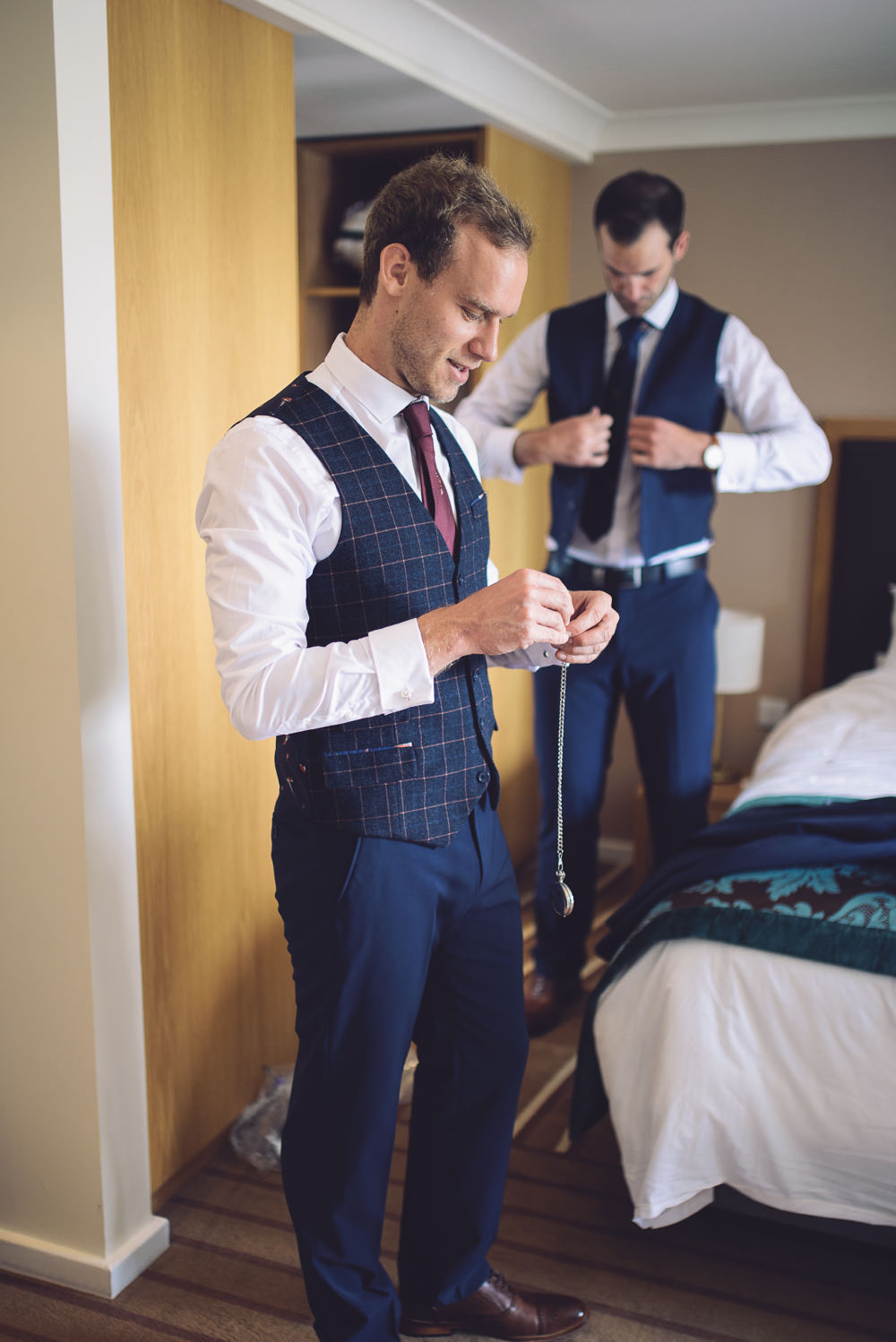 Groom Check Waistcoat Blue Botanical Country Wedding Jenna Woodward Photography