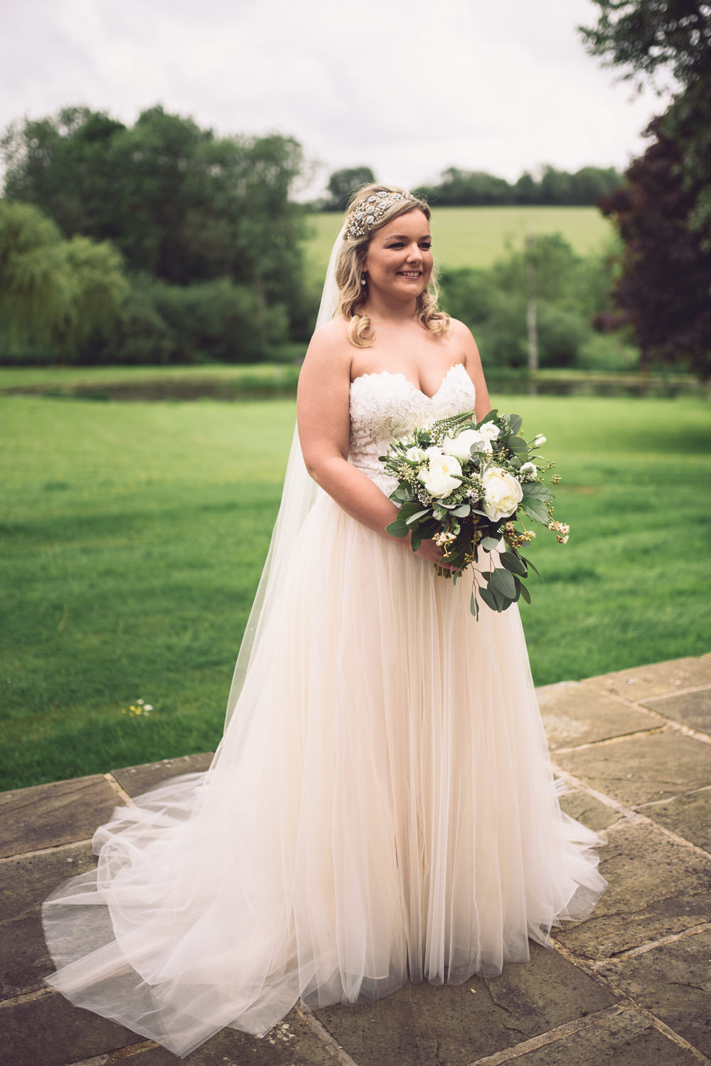 Enzoani Dress Gown Bride Bridal Tulle Skirt Lace Bodice Strapless Sweetheart Botanical Country Wedding Jenna Woodward Photography