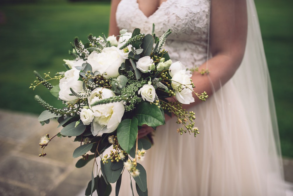 Bouquet Flowers Greenery Foliage Cream Peony Peonies Bride Bridal Rose Botanical Country Wedding Jenna Woodward Photography