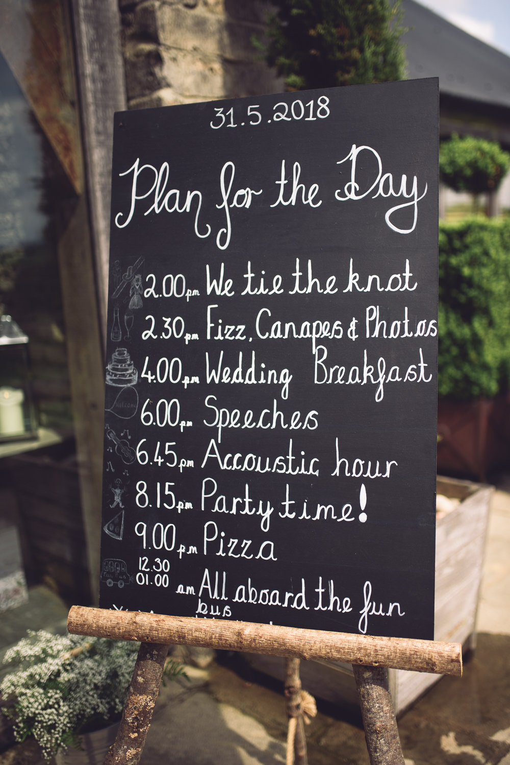 Chalk Black Board Sign Plan Order Day Botanical Country Wedding Jenna Woodward Photography