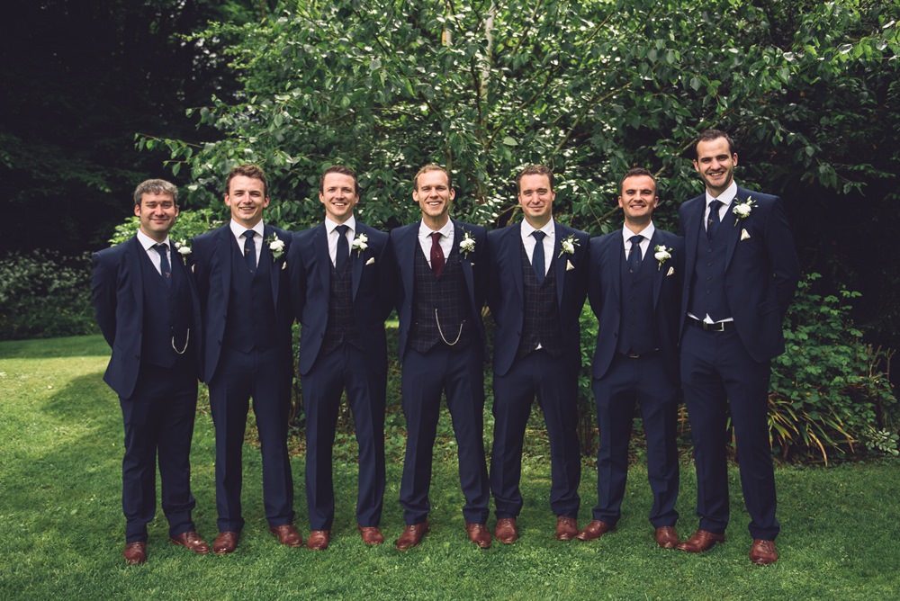 Groom Groomsmen Navy Blue Suits Waistcoats Tan Shoes Botanical Country Wedding Jenna Woodward Photography