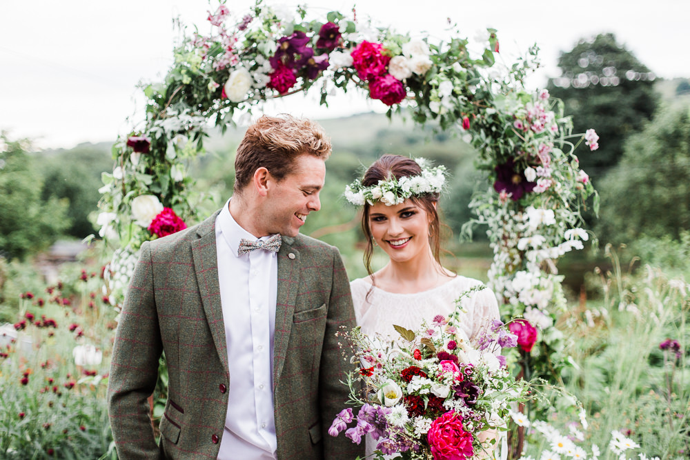 Flower Arch Ceremony Backdrop Wire Metal Colourful Bohemian Floral Wedding Ideas Anna Beth Photography